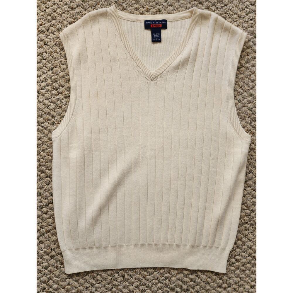 Vintage Mark Alexander Sport 100% Cotton Men's Large V-Neck Sweater Vest Classic